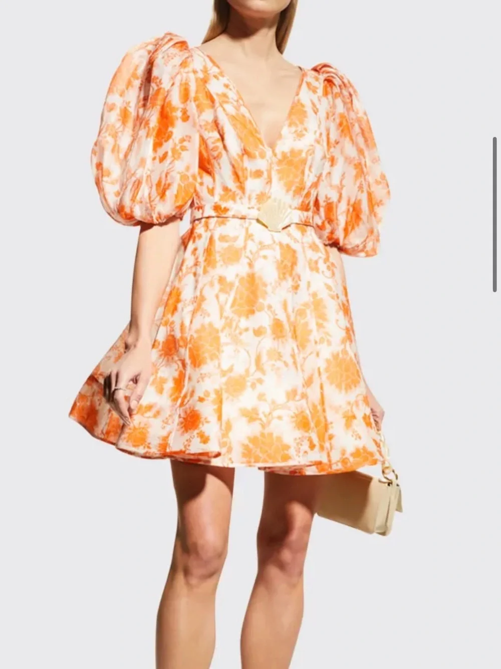 Zimmermann Orange and White Floral Puff-Sleeve Mini Dress - Picture 5 of 6